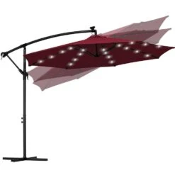 10 Ft. Steel Solar Lighted Cantilever Patio Umbrellas With Sandbag Weighted Base In Red -More Furniture Store cantilever umbrellas 10dzxj red 77 1000