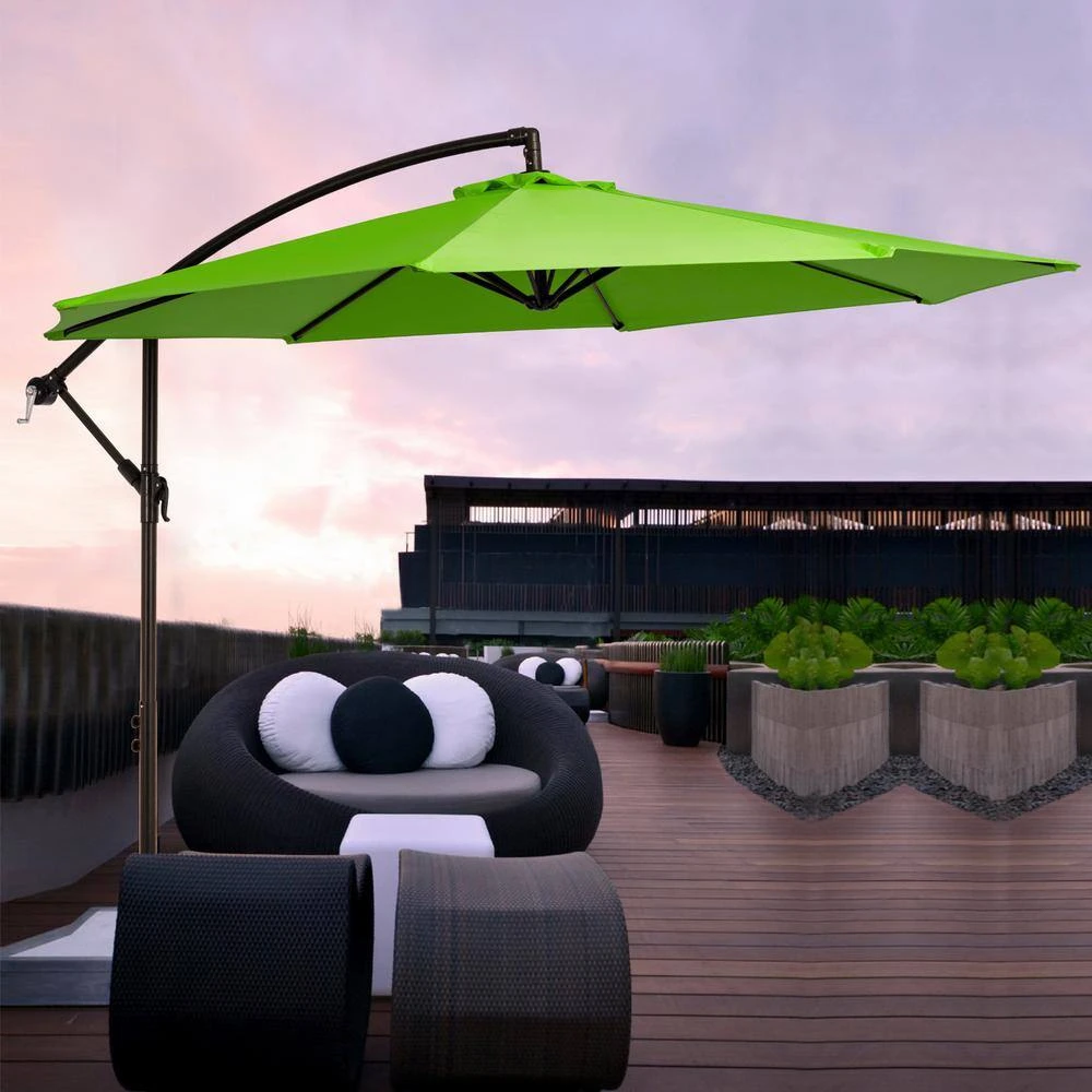 120 In. Outdoor Offset Cantilever Umbrella Patio Umbrella In Apple Green 2 120 In. Outdoor Offset Cantilever Umbrella Patio Umbrella In Apple Green - Image 2