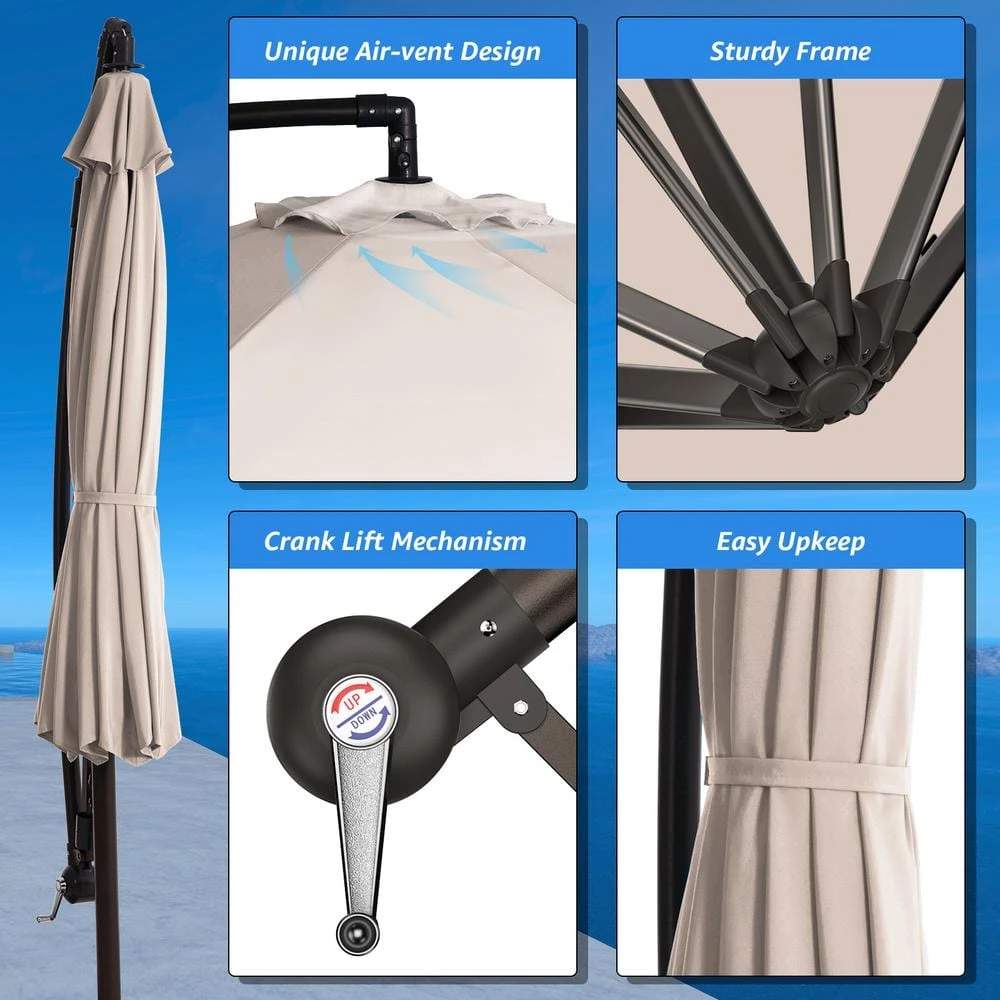 120 In. Outdoor Offset Cantilever Umbrella Patio Umbrella In Beige 5 120 In. Outdoor Offset Cantilever Umbrella Patio Umbrella In Beige - Image 5