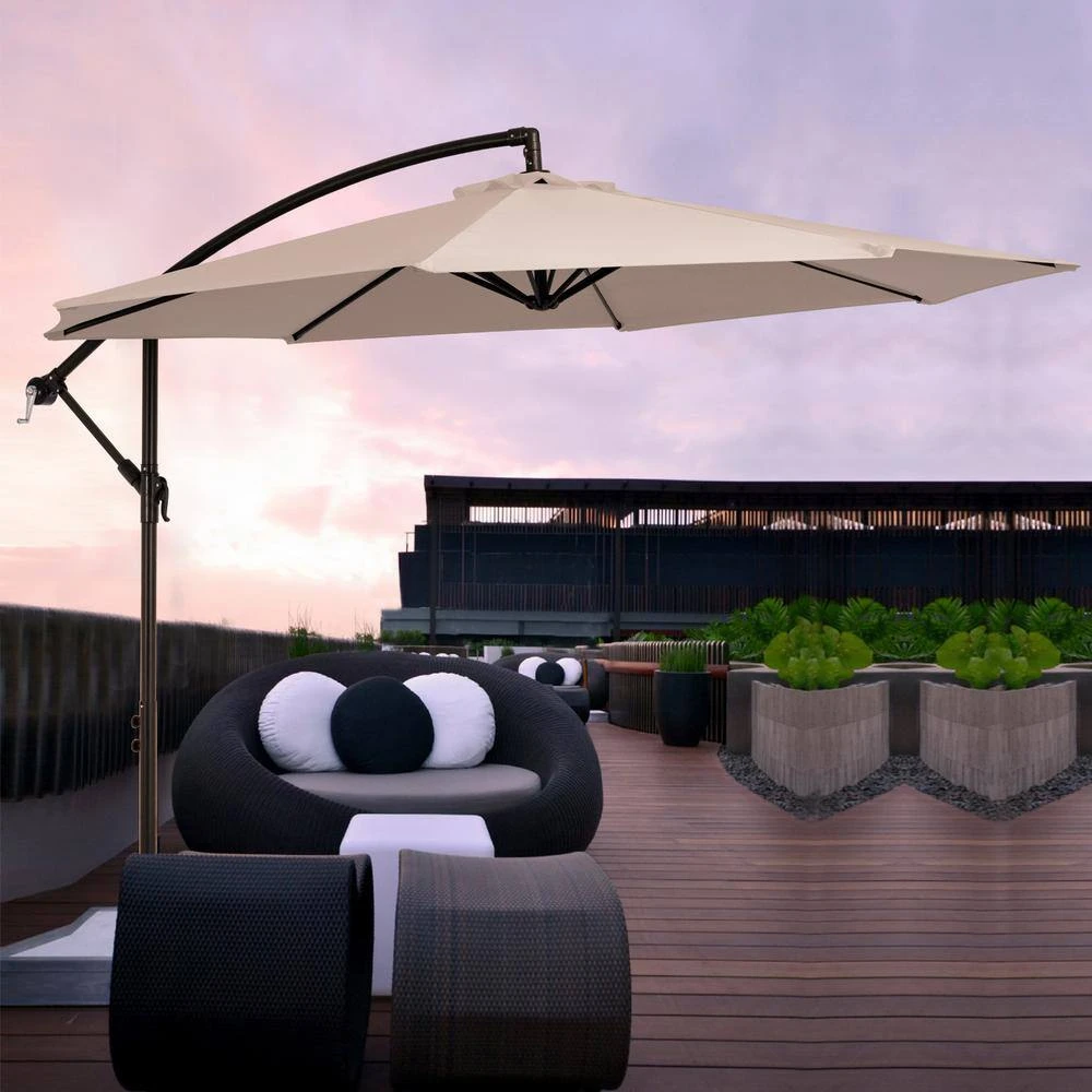 120 In. Outdoor Offset Cantilever Umbrella Patio Umbrella In Beige 2 120 In. Outdoor Offset Cantilever Umbrella Patio Umbrella In Beige - Image 2