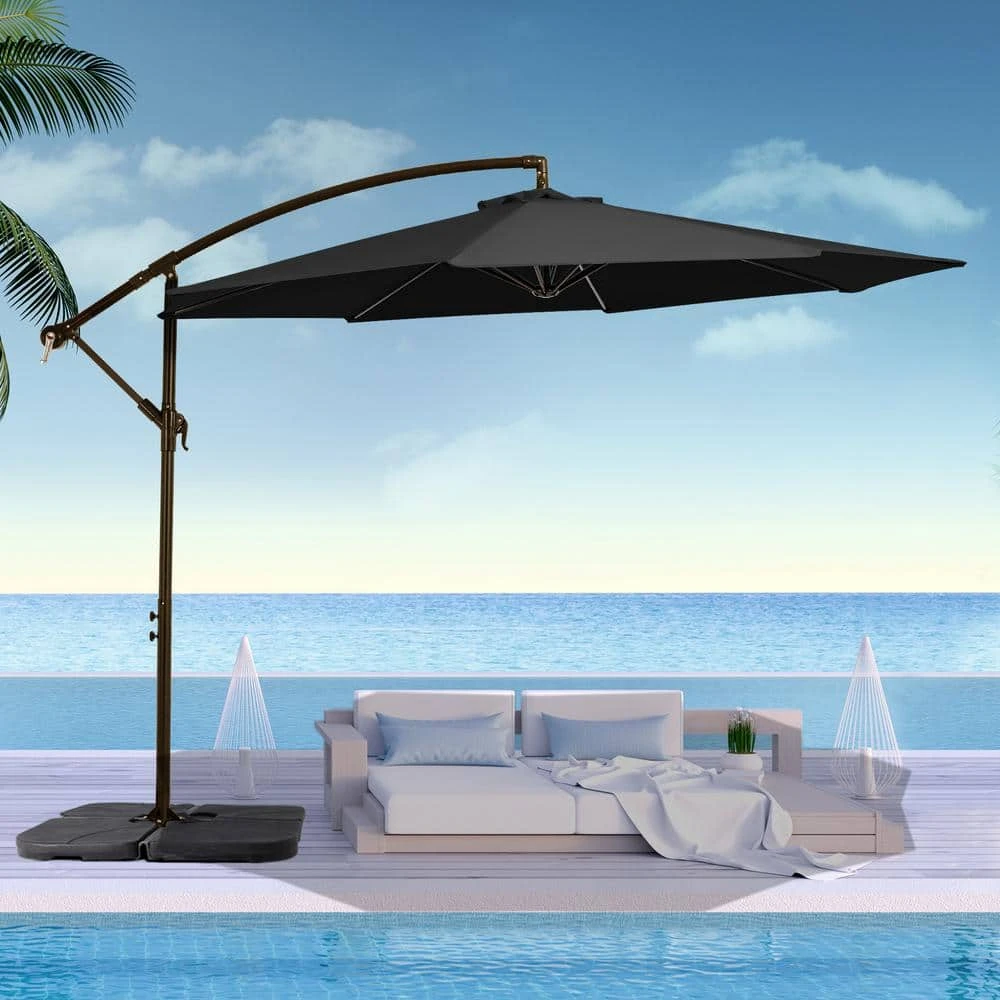 120 In. Outdoor Offset Cantilever Umbrella Patio Umbrella In Black 1 120 In. Outdoor Offset Cantilever Umbrella Patio Umbrella In Black