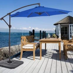 120 In. Outdoor Offset Cantilever Umbrella Patio Umbrella In Blue