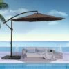 120 In. Outdoor Offset Cantilever Umbrella Patio Umbrella In Brown