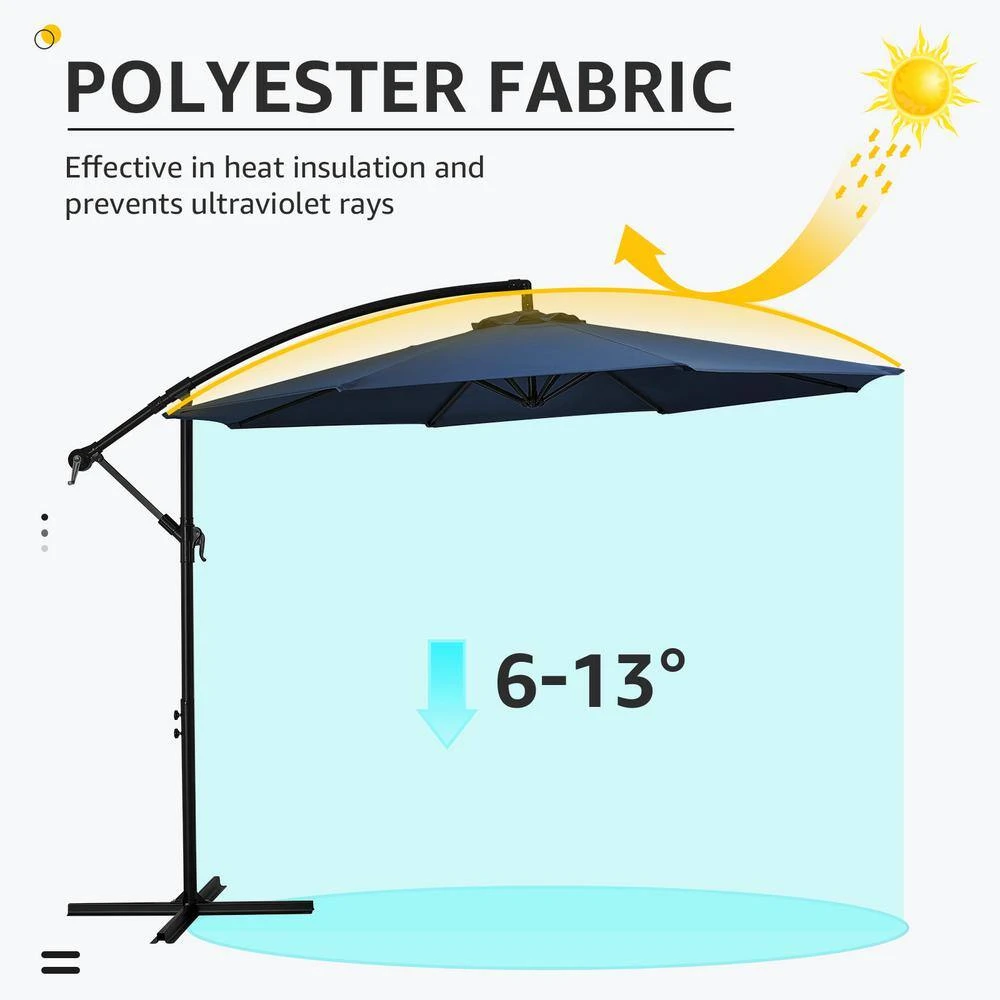 120 In. Outdoor Offset Cantilever Umbrella Patio Umbrella In Navy 7 120 In. Outdoor Offset Cantilever Umbrella Patio Umbrella In Navy - Image 7