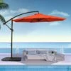 120 In. Outdoor Offset Cantilever Umbrella Patio Umbrella In Orange