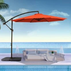 120 In. Outdoor Offset Cantilever Umbrella Patio Umbrella In Orange