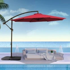 10 Ft. Cantilever Offset Umbrella Patio Umbrella In Red