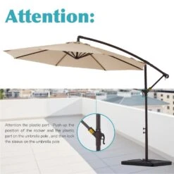10 Ft. Steel Cantilever Patio Umbrella With Weighted Base In Beige -More Furniture Store cantilever umbrellas 10xj dz beige 4f 1000