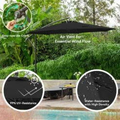 10 Ft. Steel Cantilever Patio Umbrella With Weighted Base In Black -More Furniture Store cantilever umbrellas 10xj dz bk 4f 1000