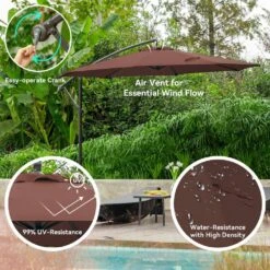 10 Ft. Steel Cantilever Patio Umbrella With Weighted Base In Brown 13 10 Ft. Steel Cantilever Patio Umbrella With Weighted Base In Brown -More Furniture Store cantilever umbrellas 10xj dz brown d4 1000