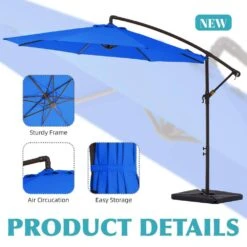 10 Ft. Steel Cantilever Patio Umbrella With Weighted Base In Blue -More Furniture Store cantilever umbrellas 10xj dz bu 4f 1000