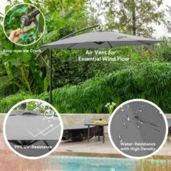 10 Ft. Steel Cantilever Patio Umbrella With Weighted Base In Gray -More Furniture Store cantilever umbrellas 10xj dz gray d4 1000