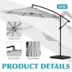 10 Ft. Steel Cantilever Patio Umbrella With Weighted Base In Light Gray -More Furniture Store cantilever umbrellas 10xj dz lgy 4f 1000