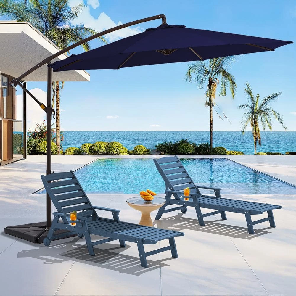 10 Ft. Steel Cantilever Patio Umbrella With Weighted Base In Navy 1 10 Ft. Steel Cantilever Patio Umbrella With Weighted Base In Navy