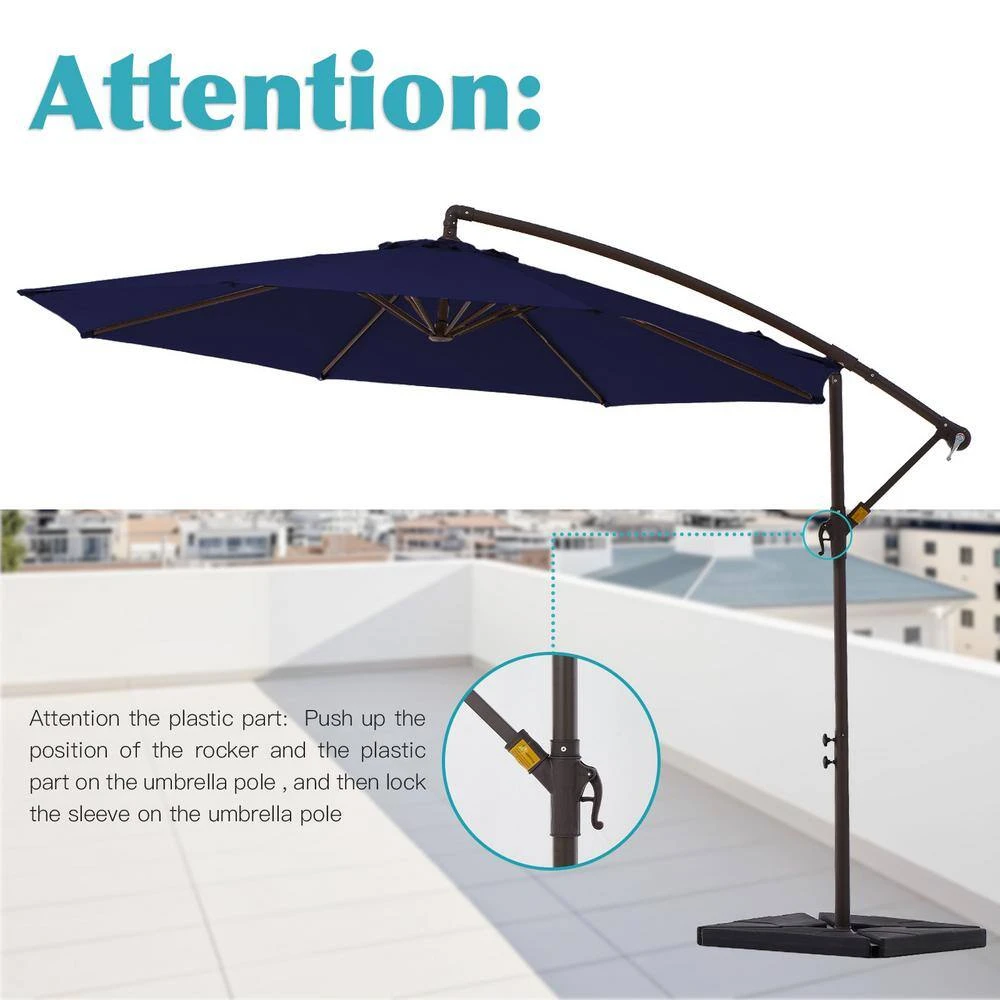 10 Ft. Steel Cantilever Patio Umbrella With Weighted Base In Navy 6 10 Ft. Steel Cantilever Patio Umbrella With Weighted Base In Navy - Image 6