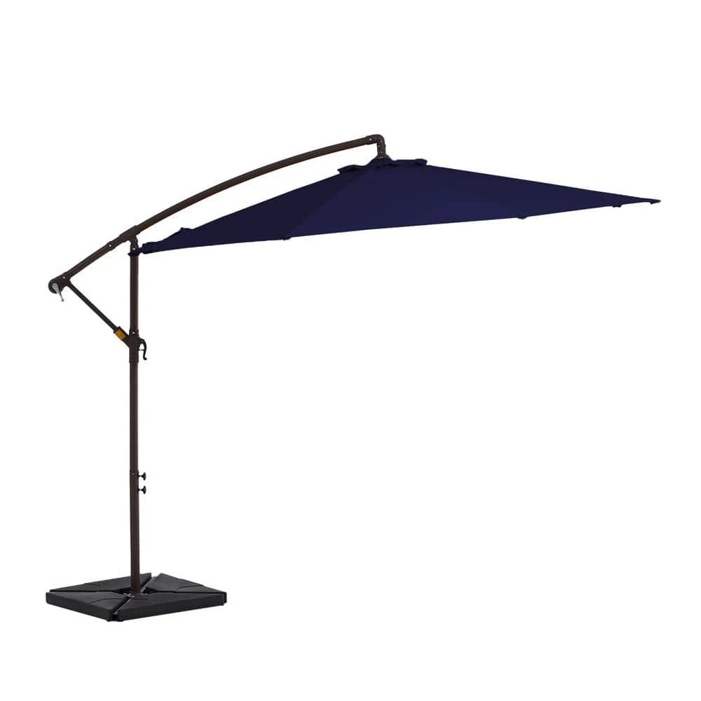 10 Ft. Steel Cantilever Patio Umbrella With Weighted Base In Navy 2 10 Ft. Steel Cantilever Patio Umbrella With Weighted Base In Navy - Image 2