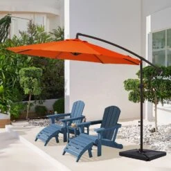 10 Ft. Steel Cantilever Patio Umbrella With Weighted Base In Orange 13 10 Ft. Steel Cantilever Patio Umbrella With Weighted Base In Orange -More Furniture Store cantilever umbrellas 10xj dz orange 31 1000