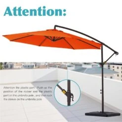 10 Ft. Steel Cantilever Patio Umbrella With Weighted Base In Orange 11 10 Ft. Steel Cantilever Patio Umbrella With Weighted Base In Orange -More Furniture Store cantilever umbrellas 10xj dz orange 4f 1000