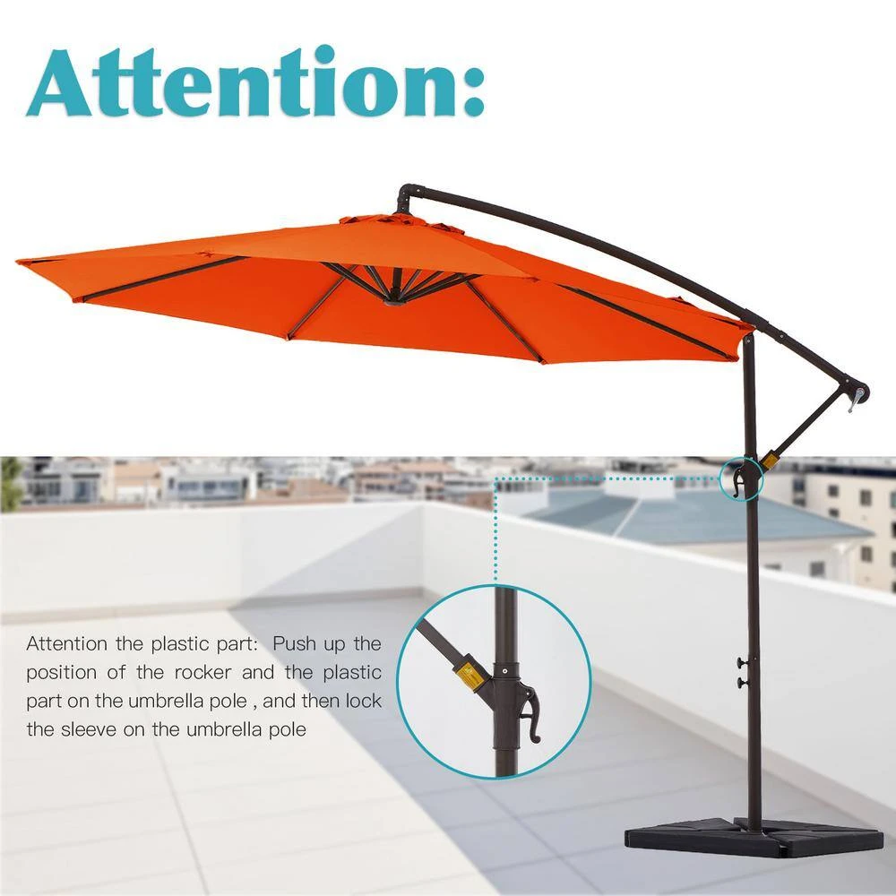 10 Ft. Steel Cantilever Patio Umbrella With Weighted Base In Orange 5 10 Ft. Steel Cantilever Patio Umbrella With Weighted Base In Orange - Image 5