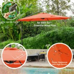 10 Ft. Steel Cantilever Patio Umbrella With Weighted Base In Orange 12 10 Ft. Steel Cantilever Patio Umbrella With Weighted Base In Orange -More Furniture Store cantilever umbrellas 10xj dz orange d4 1000