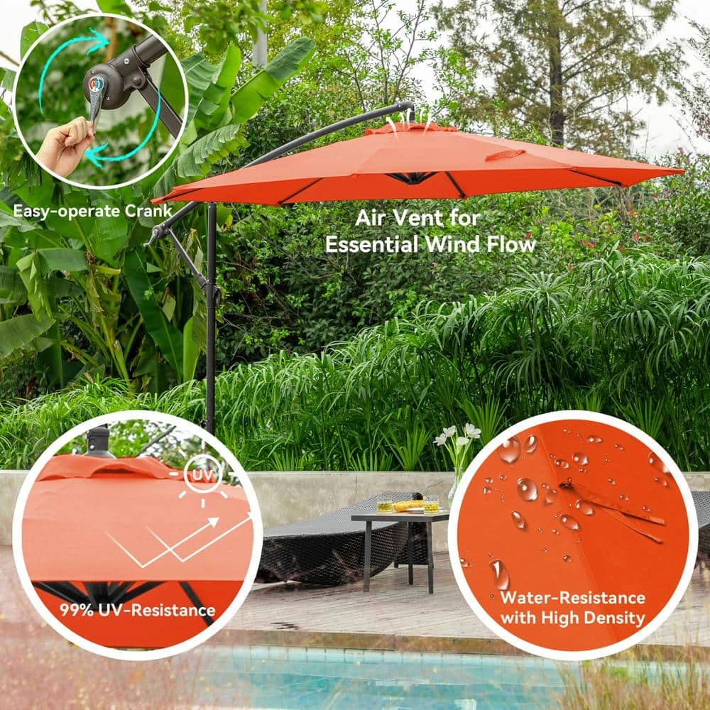 10 Ft. Steel Cantilever Patio Umbrella With Weighted Base In Orange 6 10 Ft. Steel Cantilever Patio Umbrella With Weighted Base In Orange - Image 6