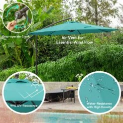 10 Ft. Steel Cantilever Patio Umbrella With Weighted Base In Peacock Blue -More Furniture Store cantilever umbrellas 10xj dz pb 4f 1000