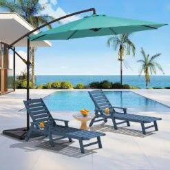 10 Ft. Steel Cantilever Patio Umbrella With Weighted Base In Peacock Blue