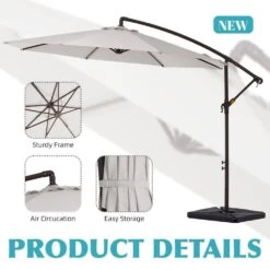 10 Ft. Steel Cantilever Patio Umbrella With Weighted Base In Off-White -More Furniture Store cantilever umbrellas 10xj dz wt 4f 1000