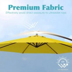 10 Ft. Steel Cantilever Patio Umbrella With Weighted Base In Yellow -More Furniture Store cantilever umbrellas 10xj dz ye 1f 1000