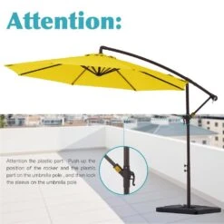 10 Ft. Steel Cantilever Patio Umbrella With Weighted Base In Yellow -More Furniture Store cantilever umbrellas 10xj dz ye 44 1000