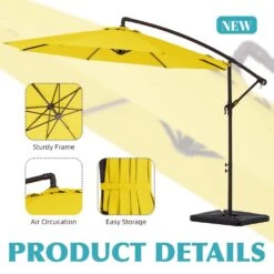 10 Ft. Steel Cantilever Patio Umbrella With Weighted Base In Yellow -More Furniture Store cantilever umbrellas 10xj dz ye 4f 1000