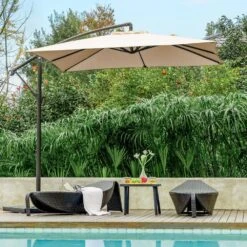 8 Ft. X 8 Ft. Steel Square Cantilever Patio Umbrella With Weighted Base In Beige 13 8 Ft. X 8 Ft. Steel Square Cantilever Patio Umbrella With Weighted Base In Beige -More Furniture Store cantilever umbrellas 8x8xj dz be 31 1000