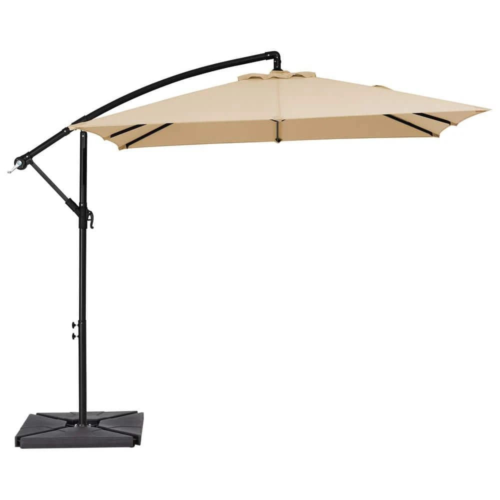 8 Ft. X 8 Ft. Steel Square Cantilever Patio Umbrella With Weighted Base In Beige 1 8 Ft. X 8 Ft. Steel Square Cantilever Patio Umbrella With Weighted Base In Beige
