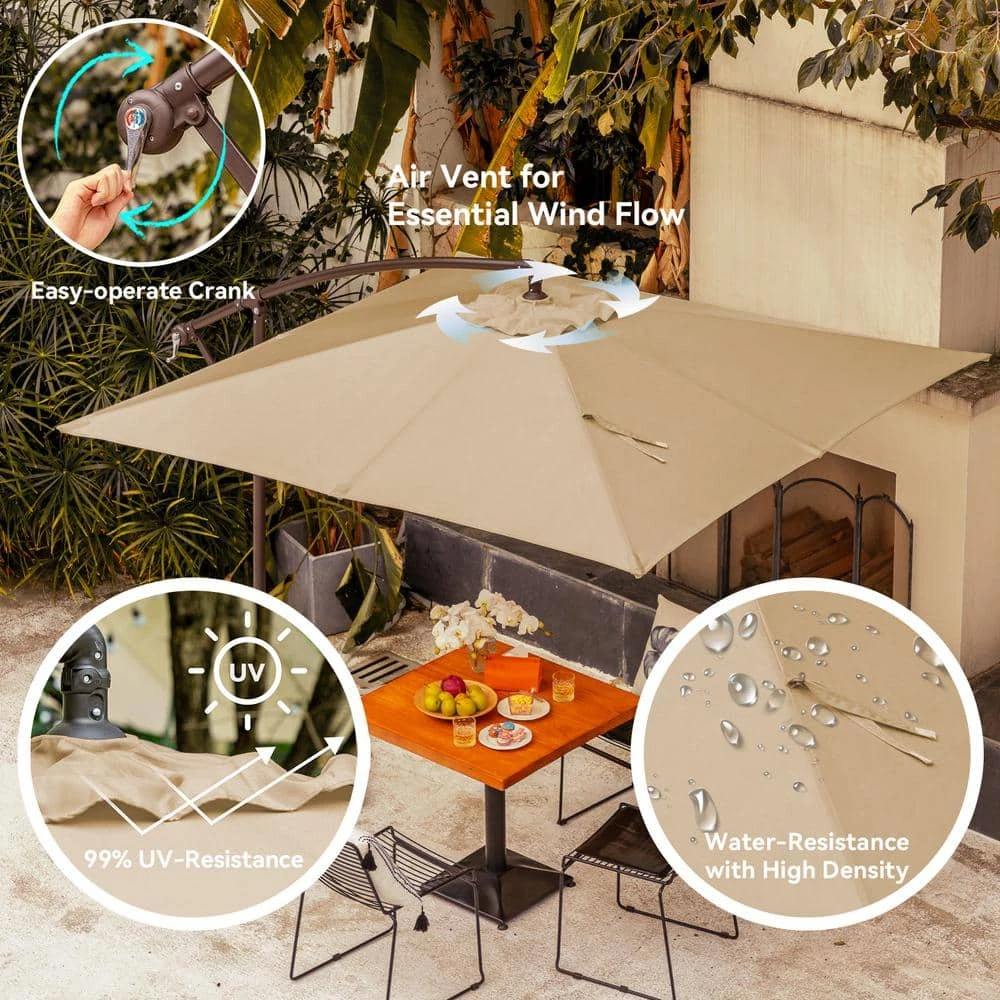 8 Ft. X 8 Ft. Steel Square Cantilever Patio Umbrella With Weighted Base In Beige 2 8 Ft. X 8 Ft. Steel Square Cantilever Patio Umbrella With Weighted Base In Beige - Image 2
