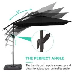 8 Ft. X 8 Ft. Steel Square Cantilever Patio Umbrella With Weighted Base In Black -More Furniture Store cantilever umbrellas 8x8xj dz bk 1f 1000