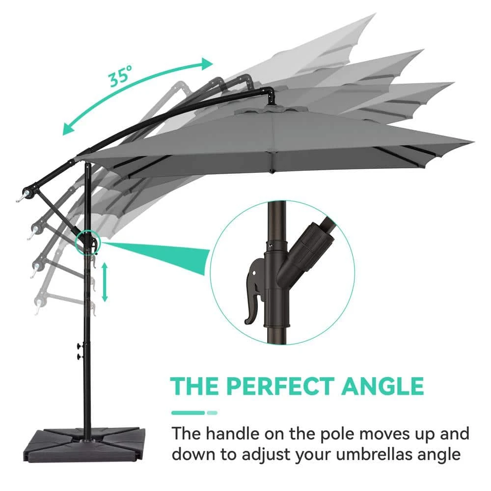 8 Ft. X 8 Ft. Steel Square Cantilever Patio Umbrella With Weighted Base In Gray 5 8 Ft. X 8 Ft. Steel Square Cantilever Patio Umbrella With Weighted Base In Gray - Image 5