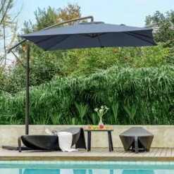 8 Ft. X 8 Ft. Steel Square Cantilever Patio Umbrella With Weighted Base In Navy -More Furniture Store cantilever umbrellas 8x8xj dz ny 31 1000