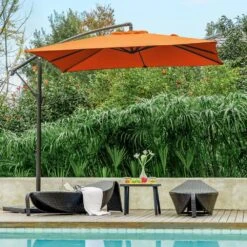 8 Ft. X 8 Ft. Steel Square Cantilever Patio Umbrella With Weighted Base In Orange -More Furniture Store cantilever umbrellas 8x8xj dz oe 31 1000
