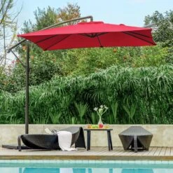 8 Ft. X 8 Ft. Steel Square Cantilever Patio Umbrella With Weighted Base In Red 11 8 Ft. X 8 Ft. Steel Square Cantilever Patio Umbrella With Weighted Base In Red -More Furniture Store cantilever umbrellas 8x8xj dz rd 31 1000