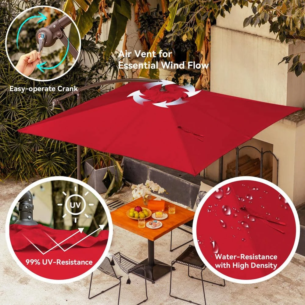 8 Ft. X 8 Ft. Steel Square Cantilever Patio Umbrella With Weighted Base In Red 2 8 Ft. X 8 Ft. Steel Square Cantilever Patio Umbrella With Weighted Base In Red - Image 2