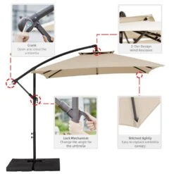 8 Ft. X 8 Ft. 2-Tier Steel Cantilever Outdoor Offset Patio Umbrella With Sandbag And Cross Base In Beige -More Furniture Store cantilever umbrellas 8x8xjs sd be 77 1000