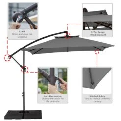 8 Ft. X 8 Ft. 2-Tier Steel Cantilever Outdoor Offset Patio Umbrella With Sandbag And Cross Base In Gray -More Furniture Store cantilever umbrellas 8x8xjs sd gy 77 1000
