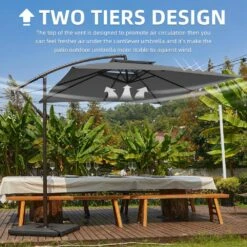 8 Ft. X 8 Ft. 2-Tier Steel Cantilever Outdoor Offset Patio Umbrella With Sandbag And Cross Base In Gray -More Furniture Store cantilever umbrellas 8x8xjs sd gy d4 1000
