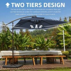 8 Ft. X 8 Ft. 2-Tier Steel Cantilever Outdoor Offset Patio Umbrella With Sandbag And Cross Base In Navy -More Furniture Store cantilever umbrellas 8x8xjs sd ny d4 1000