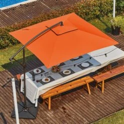 8 Ft. X 8 Ft. 2-Tier Steel Cantilever Outdoor Offset Patio Umbrella With Sandbag And Cross Base In Orange -More Furniture Store cantilever umbrellas 8x8xjs sd oe 31 1000