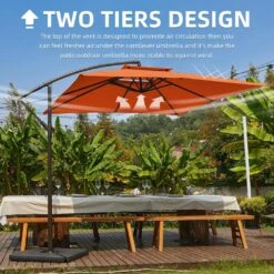 8 Ft. X 8 Ft. 2-Tier Steel Cantilever Outdoor Offset Patio Umbrella With Sandbag And Cross Base In Orange -More Furniture Store cantilever umbrellas 8x8xjs sd oe d4 1000