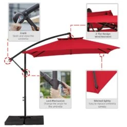 8 Ft. X 8 Ft. 2-Tier Steel Cantilever Outdoor Offset Patio Umbrella With Sandbag And Cross Base In Red 9 8 Ft. X 8 Ft. 2-Tier Steel Cantilever Outdoor Offset Patio Umbrella With Sandbag And Cross Base In Red -More Furniture Store cantilever umbrellas 8x8xjs sd rd 77 1000