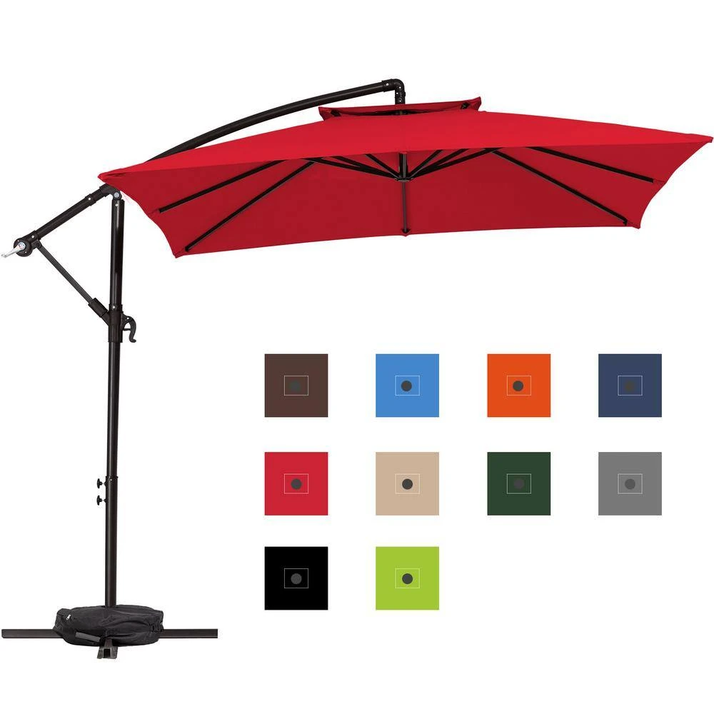 8 Ft. X 8 Ft. 2-Tier Steel Cantilever Outdoor Offset Patio Umbrella With Sandbag And Cross Base In Red 2 8 Ft. X 8 Ft. 2-Tier Steel Cantilever Outdoor Offset Patio Umbrella With Sandbag And Cross Base In Red - Image 2