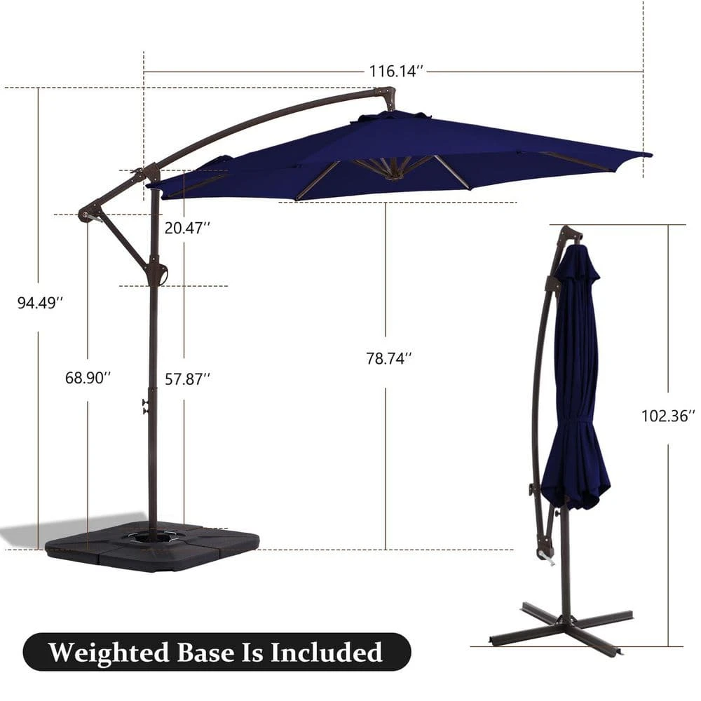 10ft Cantilever Offset Patio Umbrella With Weighted Base In Navy 6 10ft Cantilever Offset Patio Umbrella With Weighted Base In Navy - Image 6