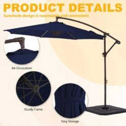 10ft Cantilever Offset Patio Umbrella With Weighted Base In Navy 10 10ft Cantilever Offset Patio Umbrella With Weighted Base In Navy -More Furniture Store cantilever umbrellas alex10 navy 4f 1000